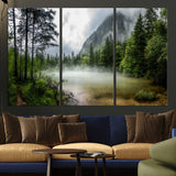 93123937-MGV-CV-36X24-Landscape Wall Art – Misty Mountain Lake Canvas Print, Tranquil Forest and Waterfall Photography Decor for Bedroom, Living Room,