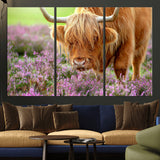 64069351-MGV-CV-36X24-Farmhouse Wall Art – Highland Cow in Wildflowers Canvas Print, Rustic Country Cattle Photography Decor for Bedroom, Living Room,