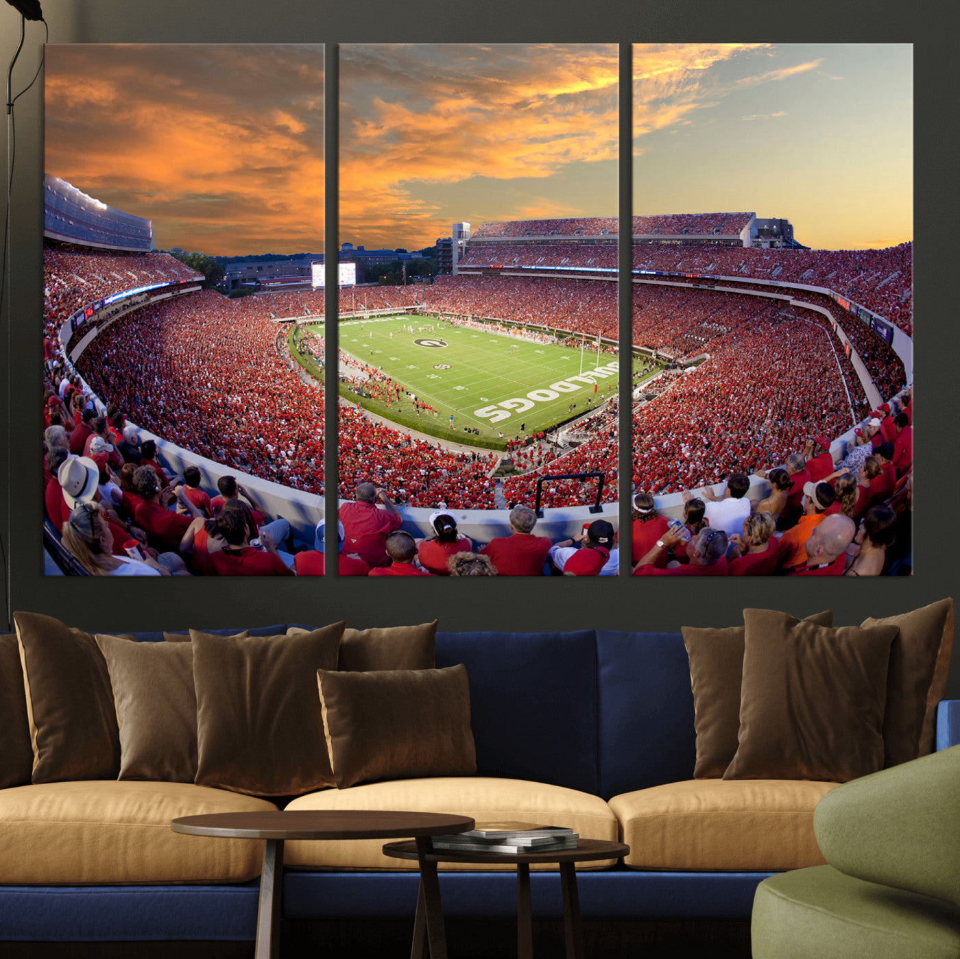 73680988-MGV-CV-36X24-Sanford Stadium Wall Art – Georgia Bulldogs Football Sunset Game Canvas Print, College Sports Decor for Man Cave, Bar, Office, or