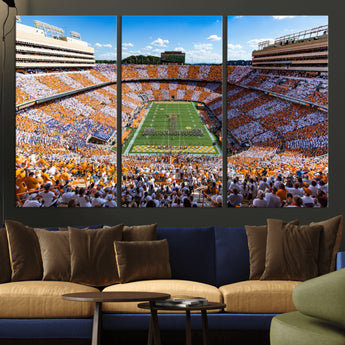 64238859-MGV-CV-36X24-Neyland Stadium Wall Art – Panoramic Tennessee Volunteers Power T Checkerboard Crowd Canvas Print, Day Game Football Band Sports