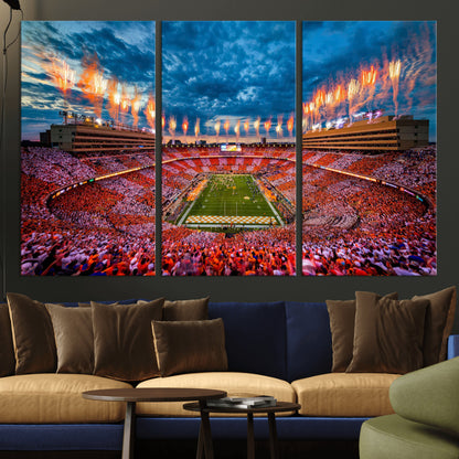 94266219-MGV-CV-36X24-Neyland Stadium Wall Art – Panoramic Tennessee Volunteers Checkerboard Crowd Fireworks Canvas Print, Football Game Day Sports