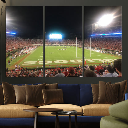 16230786-MGV-CV-36X24-Georgia Bulldogs Stadium Wall Art – Night Game Football Field Canvas Print, Panoramic Sports Decor for Home, Office, Fan Cave