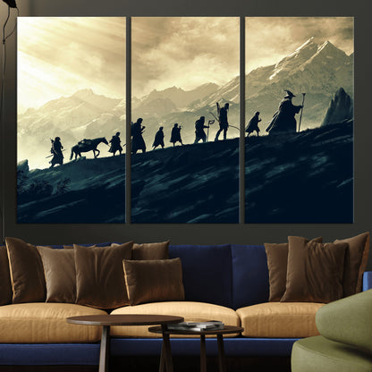 76547-MGV-CV-36X24-Fellowship Journey Wall Art Canvas Print, Framed LOTR Art Picture Print, Middle Earth Perfect Tolkien Fantasy Decor Artwork