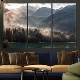 64758-MGV-CV-36X24-Misty Mountains Wall Art Canvas Print, Framed Moody Pines Art Picture Print, Forest Lake Perfect Moody Alpine Decor Artwork