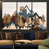 80300-MGV-CV-36X24-Geometric Mountains Wall Art Canvas Print, Framed Stylized Trees Art Picture Print, Graphic Forest Perfect Rustic Abstract Decor