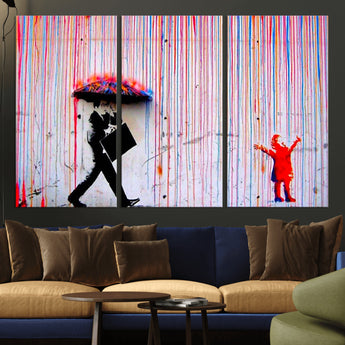 69505-MGV-CV-48X32-3P-Graffiti Girl Wall Art Canvas Print, Framed Urban Contrast Art Picture Print, Vibrant Graffiti Perfect Urban Pop Decor Artwork