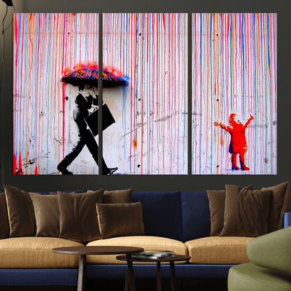 69505-MGV-CV-48X32-3P-Graffiti Girl Wall Art Canvas Print, Framed Urban Contrast Art Picture Print, Vibrant Graffiti Perfect Urban Pop Decor Artwork