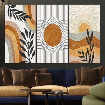 32359-MGV-CV-36X24-Modern Sun Wall Art Canvas Print, Framed Retro Horizon Art Picture Print, Sunburst Design Perfect Mid Century Boho Decor Artwork