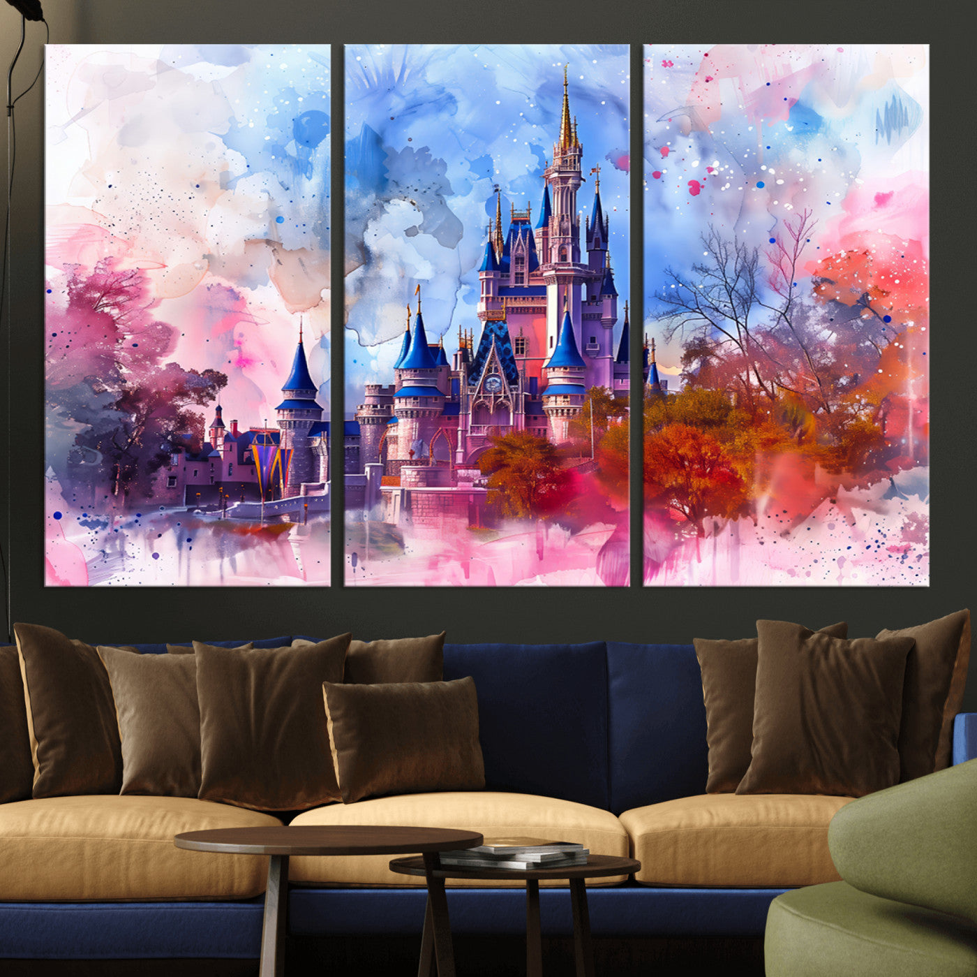15129-MGV-CV-36X24-Disney Castle Wall Art Canvas Print, Framed Cinderella Palace Art Picture Print, Fantasy Kingdom Perfect Whimsical Fairytale Decor