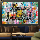 36856-MGV-CV-36X24-Life Is Beautiful Wall Art – Colorful Graffiti Canvas Print, Modern Street Style Artwork, Inspirational Decor for Living Room,