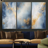41836-MGV-CV-36X24-Abstract Gold Wall Art Canvas Print, Framed Blue Layers Art Picture Print, Elegant Cloud Perfect Elegant Minimalist Decor Artwork