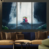 32259-MGV-CV-36X24-Stitch Angel Wall Art Canvas Print, Framed Stitch Waterfall Art Picture Print, Cartoon Couple Perfect Moody Fantasy Decor Artwork