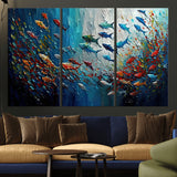 89626-MGV-CV-36X24-Fish Swarm Wall Art Canvas Print, Framed Abstract Ocean Art Picture Print, Underwater Life Perfect Vibrant Coastal Decor Artwork