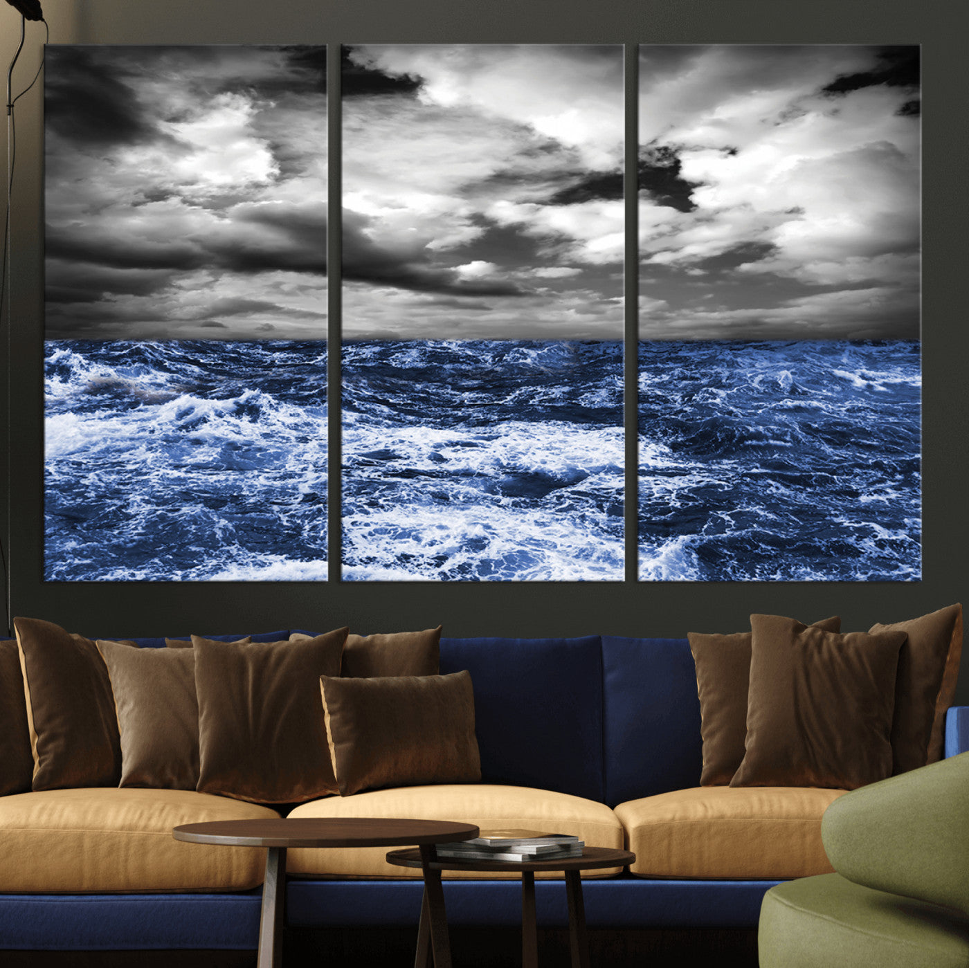 91043-MGV-CV-36X24-Stormy Ocean Wall Art Canvas Print, Framed Moody Seascape Art Picture Print, Monochrome Sea Perfect Coastal Drama Decor Artwork