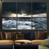 51359-MGV-CV-48X32-3P-Stormy Ocean Wall Art Canvas Print, Framed Moody Seascape Art Picture Print, Ocean Storm Perfect Dramatic Coastal Decor Artwork