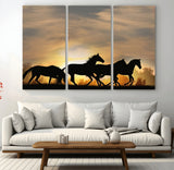 16620-MGV-CV-36X24-Sunset Stallions Wall Art – Silhouetted Horses Running Canvas Print, Nature’s Rhythm, Perfect for Living Room, Office, or Man Cave