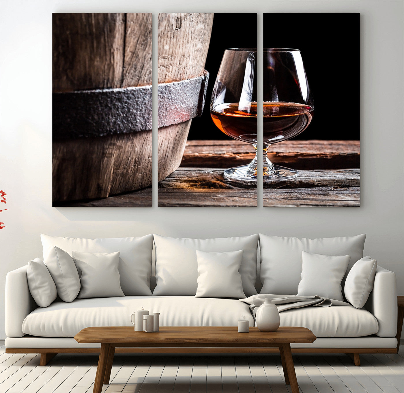 50839-MGV-CV-36X24-Barrel & Brandy Wall Art – Rustic Whiskey Barrel and Brandy Glass Canvas Print, Elegant Home Bar or Lounge Decor for Office, Man