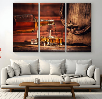 52458-MGV-CV-36X24-Whiskey Pour Wall Art – Elegant Whiskey Bottle Pouring into Glasses Canvas Print, Refined Bar or Lounge Decor for Home, Office, or