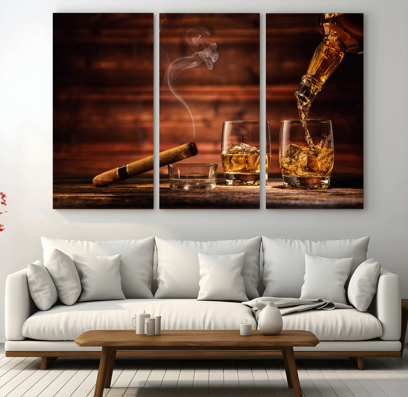 91042-MGV-CV-36X24-Whiskey & Cigar Wall Art – Elegant Whiskey Pour and Smoldering Cigar Canvas Print, Sophisticated Bar or Lounge Decor for Home,