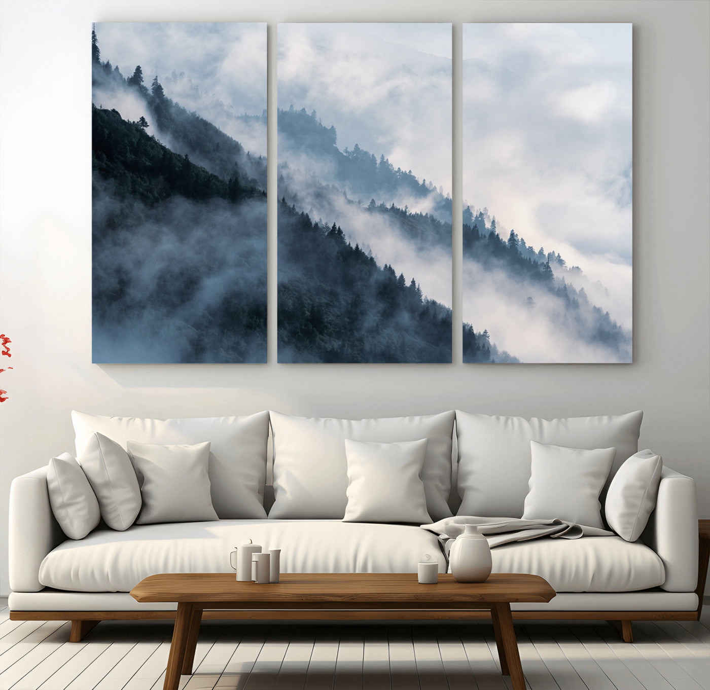 85737-MGV-CV-36X24-Misty Mountain Wall Art – Atmospheric Pine Forest Canvas Print with Fog and Mist, Calm Nature Decor for Living Room, Bedroom,