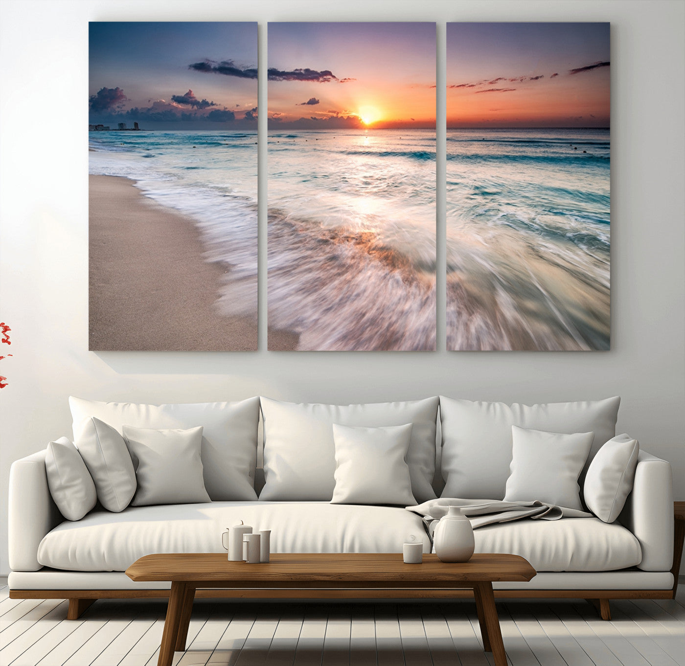 71849-MGV-CV-36X24-Sunrise Ocean Beach Wall Art – Serene Seascape Canvas Print with Gentle Waves, Coastal Nature Decor for Bedroom, Living Room or