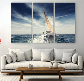 75430-MGV-CV-36X24-Sailing Boat Wall Art – Dynamic Ocean Yacht Canvas Print, Nautical Decor for Living Room, Office, Beach House or Cabin