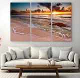 38302-MGV-CV-36X24-Sunset Beach Wall Art – Stunning Ocean Waves and Rock Canvas Print, Warm Coastal Decor for Living Room, Bedroom, Office or Beach
