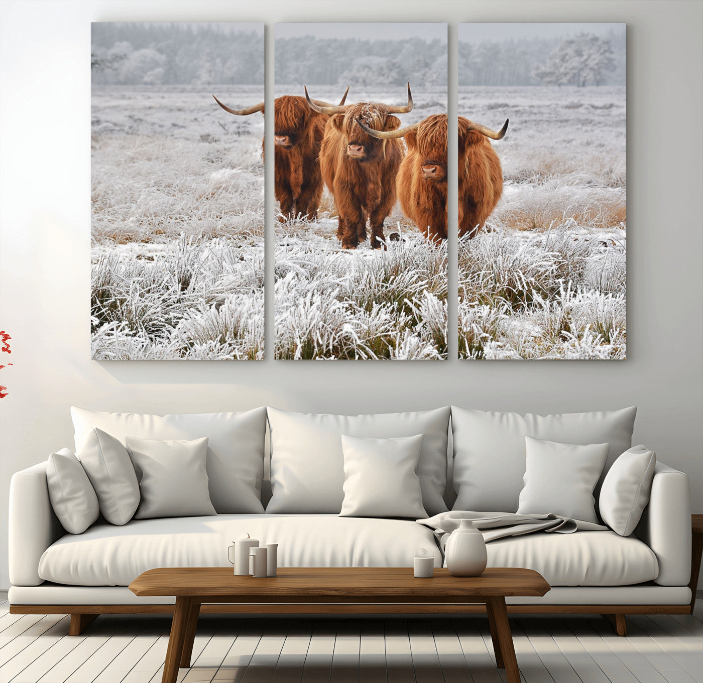 10396-MGV-CV-36X24-Highland Cattle Wall Art – Rustic Winter Landscape Canvas Print, Farmhouse Decor for Living Room, Office, Cabin or Country Home