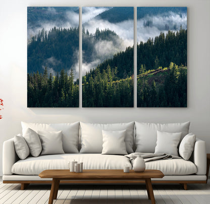 55972-MGV-CV-36X24-Whispering Pines Wall Art – Panoramic Misty Forest Canvas Print, Serene Nature Decor for Home, Office or Cabin Retreat
