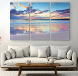 64882-MGV-CV-36X24-Tranquil Sunset Beach Wall Art – Panoramic Ocean Reflection Canvas Print, Calm Coastal Decor for Bedroom, Living Room or Office