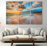 41572-MGV-CV-36X24-Sunset Beach Wall Art – Ocean Waves and Palm Trees Canvas Print, Tropical Coastal Sunset Seascape Decor for Living Room, Bedroom