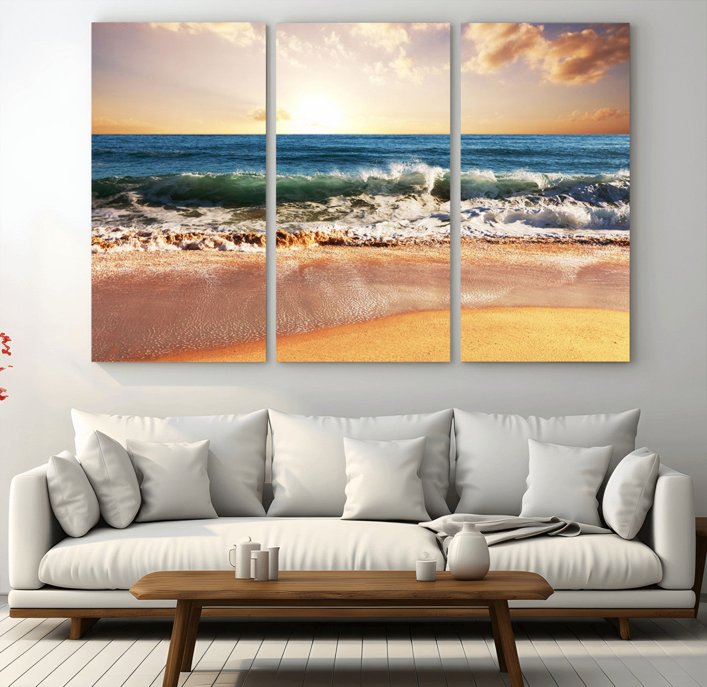 79005-MGV-CV-36X24-Golden Sunrise Ocean Waves Wall Art – Panoramic Seashore Canvas Print, Calming Coastal Decor for Home, Office or Relaxation Space