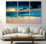88985-MGV-CV-36X24-Ocean Sunset Wall Art – Tranquil Beach Waves Canvas Print, Coastal Seascape Decor for Living Room or Office