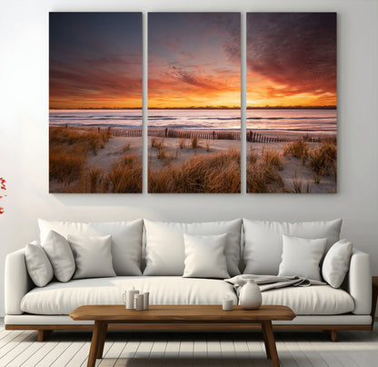 90176-MGV-CV-36X24-Beach Sunset Wall Art – Coastal Sand Dune Canvas Print with Ocean Waves and Dramatic Sky, Seaside Landscape Decor for Living Room