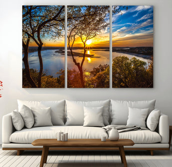 66839-MGV-CV-36X24-Lake Sunset Wall Art – Golden Hour Canvas Print with Trees and Water Reflection, Scenic Landscape Photography for Living Room,