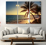 82710-MGV-CV-36X24-Palm Tree Sunset Beach Wall Art – Tropical Ocean Canvas Print, Coastal Paradise Seascape Decor for Living Room or Office Wall