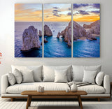 72955-MGV-CV-36X24-Ocean Rock Formation Wall Art – Sunset Coastal Seascape Print, Beach Landscape Decor for Living Room or Office