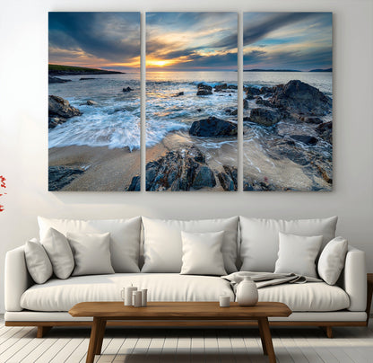 17902-MGV-CV-36X24-Rocky Shore Ocean Sunset Wall Art – Coastal Seascape Canvas Print, Nature Beach Decor for Living Room or Office