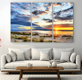 39645-MGV-CV-36X24-Golden Beach Sunset Wall Art – Serene Ocean Horizon Canvas Print, Coastal Nature Landscape Decor for Living Room, Bedroom or