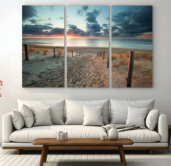 25788-MGV-CV-36X24-Sunset Beach Path Wall Art – Scenic Coastal Dunes and Ocean Canvas Print, Tranquil Seaside Landscape Decor for Living Room or