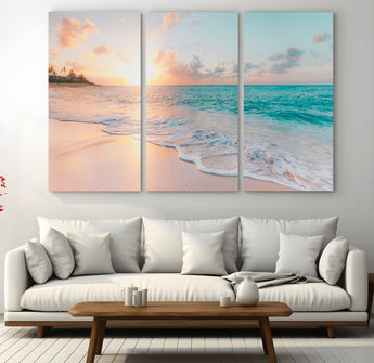 89767-MGV-CV-36X24-Ocean Sunset Wall Art – Serene Beach Canvas Print with Pastel Sky and Waves, Coastal Seascape Artwork for Bedroom, Living Room, or