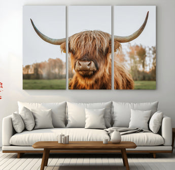 64824-MGV-CV-36X24-Highland Cow Wall Art – Rustic Scottish Bull Canvas Print, Farmhouse Animal Decor for Living Room, Bedroom, Office or Cabin