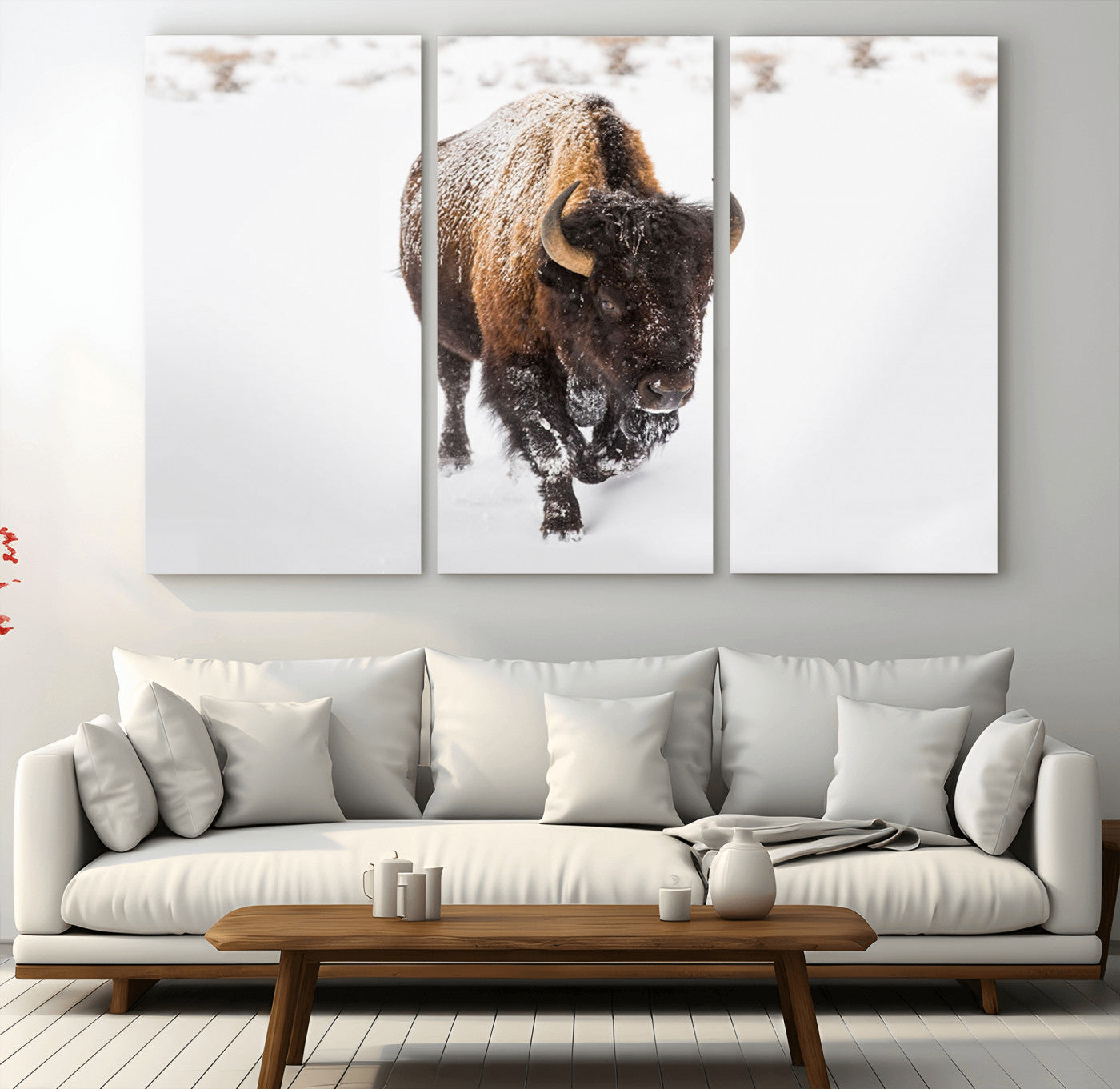 19889-MGV-CV-36X24-Snow Bison Wall Art – Majestic Buffalo Winter Landscape Canvas Print, Rustic Wildlife Photography Decor for Cabin, Lodge, Living