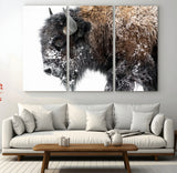 24304-MGV-CV-36X24-Bison Wall Art Canvas Print, Framed Winter Bison Art Picture Print, Snowy Buffalo Perfect Rustic Farmhouse Decor Artwork
