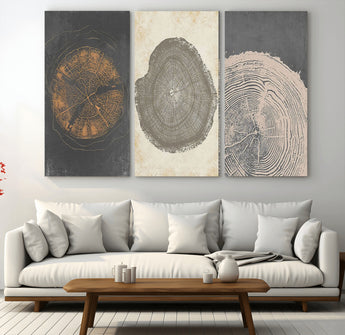 80725-MGV-CV-36X24-Wood Tree Rings Wall Art Canvas Print, Framed Tree Rings Art Picture Print, Abstract Tree Rings Perfect Modern Boho Decor Artwork