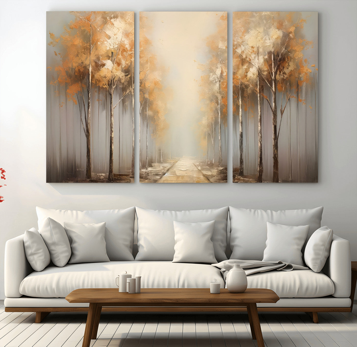 95004-MGV-CV-36X24-Autumn Forest Path Wall Art – Hand Painted Canvas Print with Golden Trees, Modern Nature Landscape Decor for Living Room, Bedroom