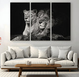80013-MGV-CV-36X24-Lion and Lioness Wall Art – Black and White Wildlife Photography Canvas Print, African Safari Animal Decor for Office, Bedroom, or
