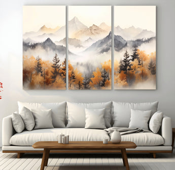 70049-MGV-CV-36X24-Autumn Mountain Forest Wall Art – Misty Landscape Canvas Print, Rustic Nature Inspired Decor for Living Room, Bedroom or Office