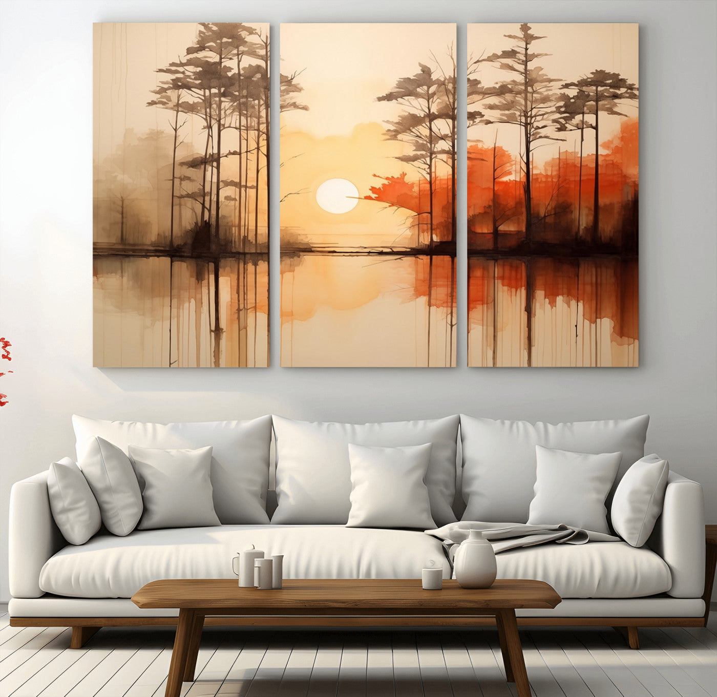 51083-MGV-CV-36X24-Sunset Lake Forest Wall Art – Serene Trees and Orange Sky Reflection Canvas Print, Tranquil Nature Decor for Living Room, Office