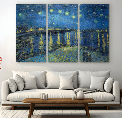 94605-MGV-CV-36X24-Starry Night Over the Rhone Wall Art – Vincent van Gogh Canvas Print, Famous Impressionist Painting for Living Room, Office